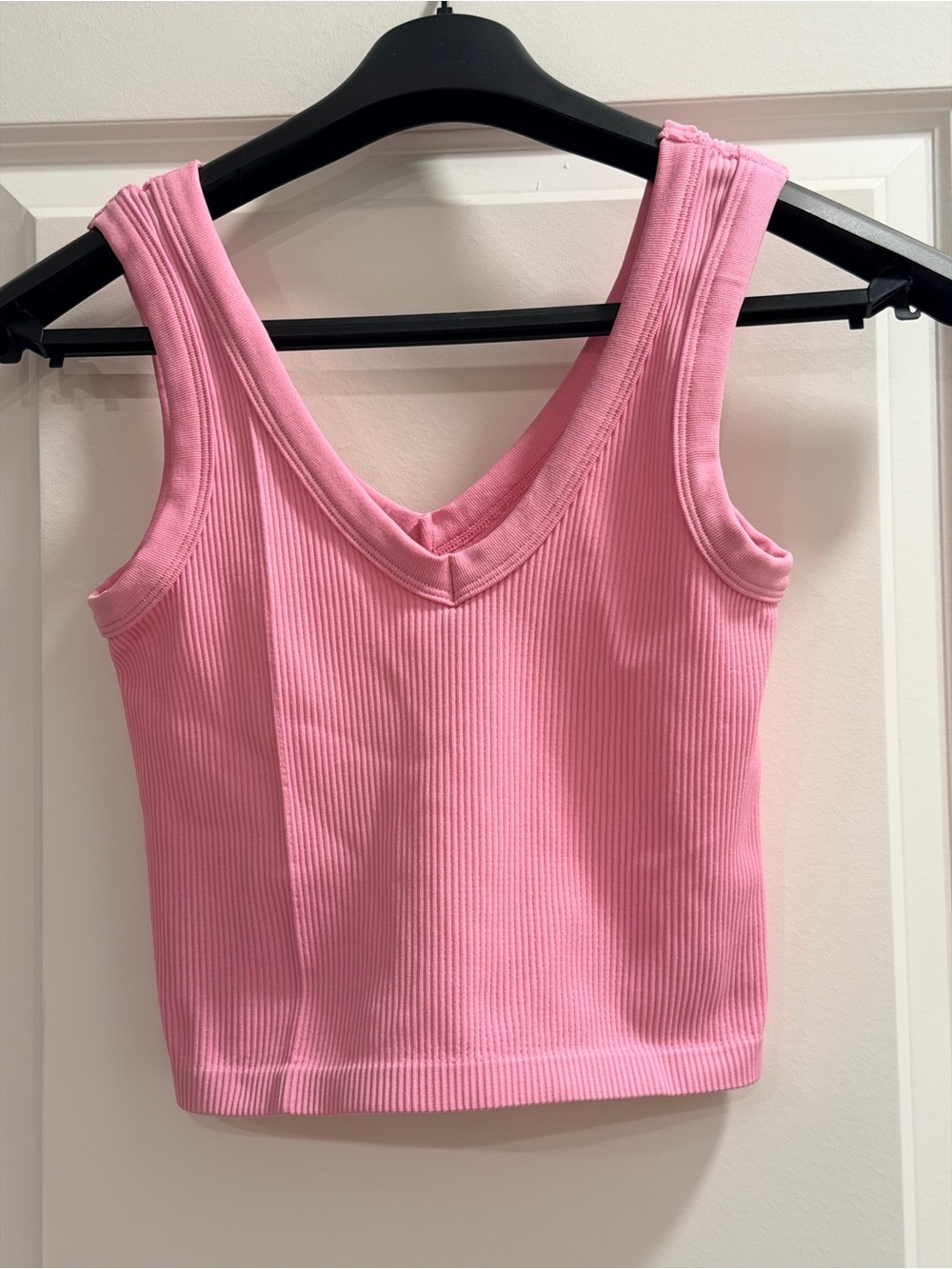 Ribbed V-Neck Pink Tank Top